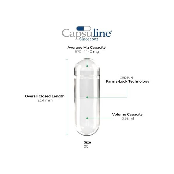 Capsuline Lot de 10 000 capsules de gélatine vides transparentes Taille 00 – Capsules de gélatine vides – Capsules vides – Sa