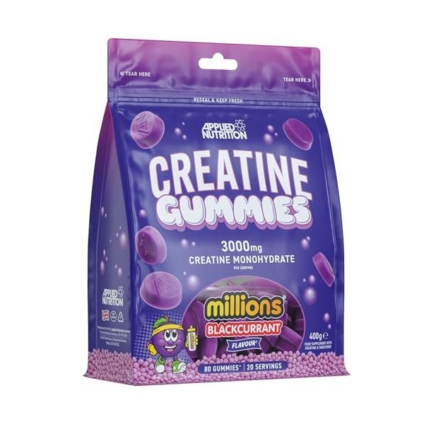 Applied Nutrition Gummies de Créatine Monohydrate – 3 000 mg par Portion - 80 Bonbons Végans à Croquer pour la Force, la Puis
