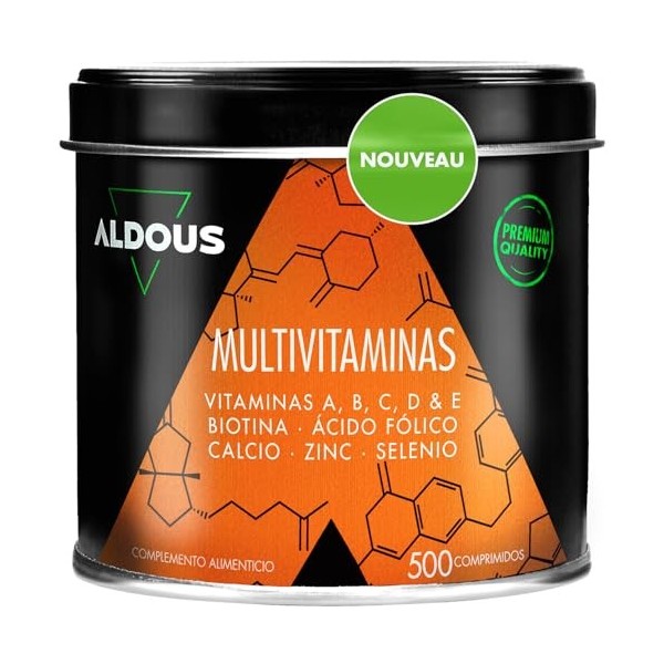 Multivitamines et Minéraux - 500 comprimés - + 1 an - Vitamine C, D, E, A, Vitamines B, Biotine, Acide Folique, Calcium, Zinc