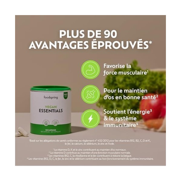 foodspring - Vegan Essentials complexe multivitaminique tout-en-un en 120 gélules hautement dosées & sans gélatine - Préparat