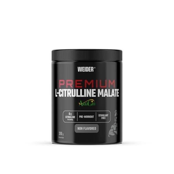 Weider Premium L-Citrulline Malate 310g Goût Neutre, Pre Workout 99% L-Citrulline Malate + AstraGin® pour labsorption, 6g 