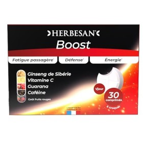 HERBESAN®- COMPLEXE BOOST - 3 ACTIFS dont caféine - Effet coup de fouet - Goût Fruit rouges - Fabrication française - 30 comp