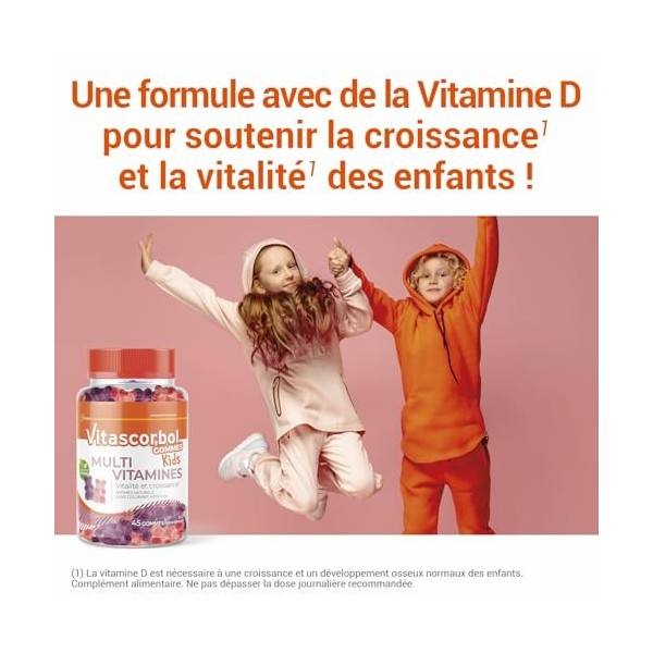 VITASCORBOL - Gommes Multivitamines – Vitamine C & D - Enfants dès 4 ans - Vitalité & Croissance - Complément alimentaire - 4