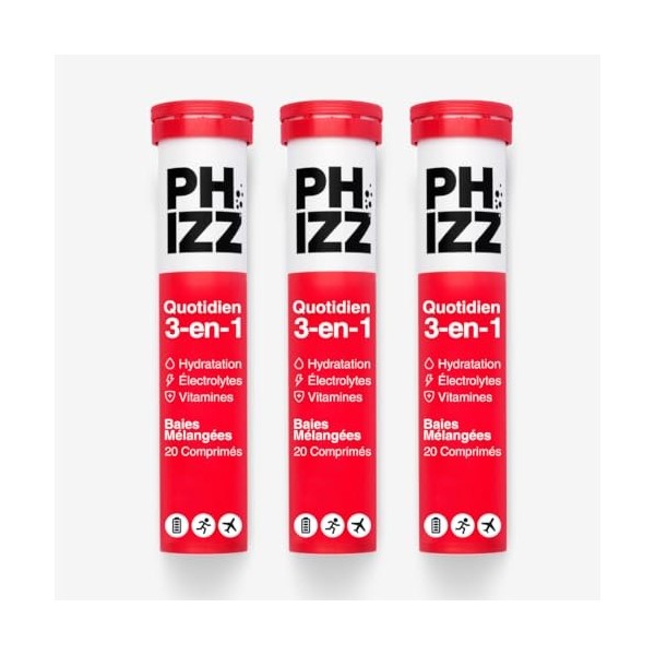 Electrolytes Phizz, Multivitamines & Comprimés dhydratation - 60 comprimés de réhydratation effervescents - 18 vitamines et 