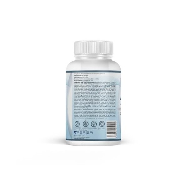 Complexe multivitaminé pour homme | Calcium, Magnésium, Fer, Vitamines A, C, E, B12, D3, B9, B6 | Vitamines et minéraux essen