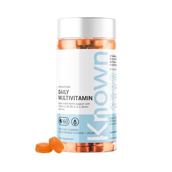 Gummies Quotidiennes Délicieuses Known – Multivitamines – Soutient lImmunité & lÉnergie – Saveur Orange Sanguine – 60 Gummi
