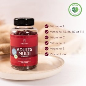 Gommes vitaminées Multivitaminés VitaYummy au Goût Fraise pour Adultes - Oursons Gélifiés Végétaliens en Supplément Alimentai