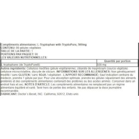 Doctors Best L-Tryptophane avec TryptoPure, 500mg - 90 gélules végétales - Soutien pour le Sommeil et la Santé Mentale