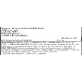 Doctors Best MSM avec OptiMSM, 1000mg - 360 gélules - Soutien pour la Mobilité Articulaire