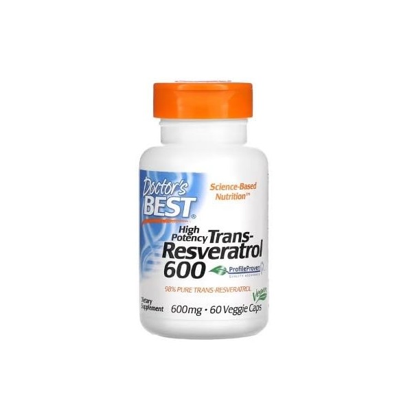 Doctors Best Trans-Resveratrol 600-600mg - 60 Capsules Végétales - Antioxydant Puissant pour une Santé Optimale