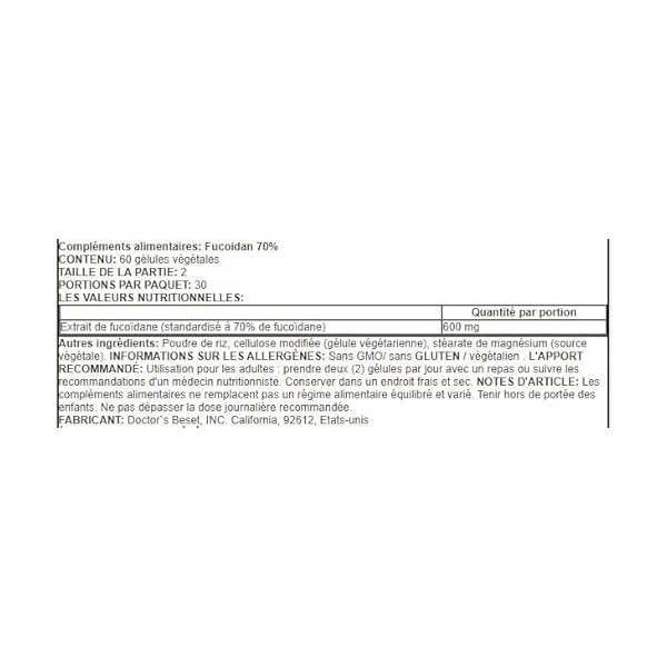 Doctors Best Fucoidan 70%, 300mg - 60 Gélules Végétales | Soutien Immunitaire et Antioxydant