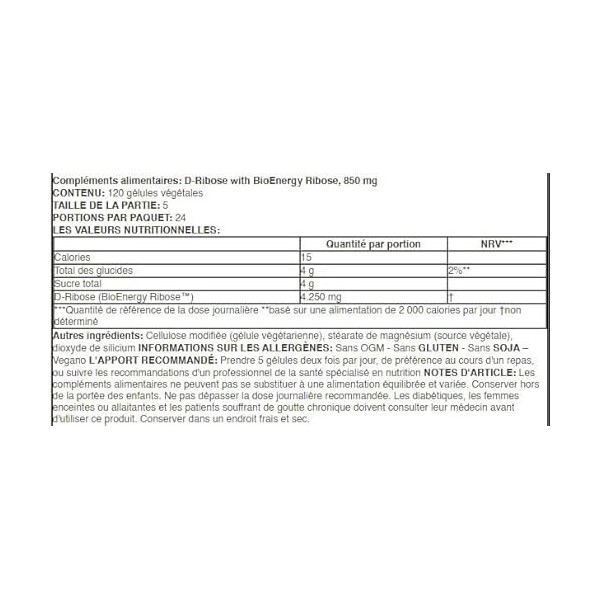 Doctors Best D-Ribose, 850mg - 120 Gélules Végétales | Énergie Naturelle | Soutien Cardiovasculaire