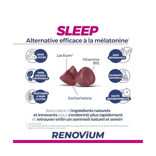 RENOVIUM - Gummies sommeil - 1 gomme par nuits - 30 jours - gomme pour dormir - meilleur sommeil - endormissement plus rapide