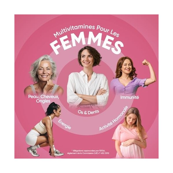 Gummies Multivitamines Femme, Avec 13 Vitamines et Minéraux et Omega 6, 9, 90 Gummies Multivitamines et Minéraux Vegan Goût F