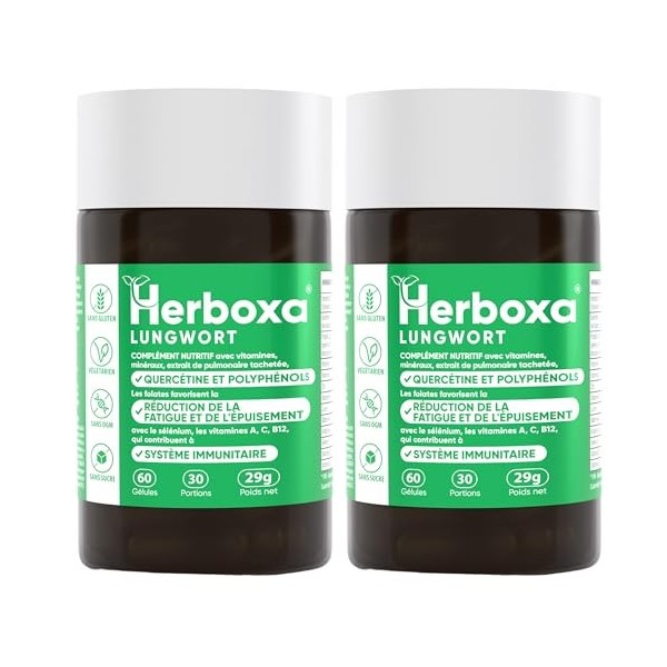 Herboxa multiples capsules pack avec Extrait Pulmonaire Tachetée en poudre 2 pièces - Content de larcade Folique, de la Vi