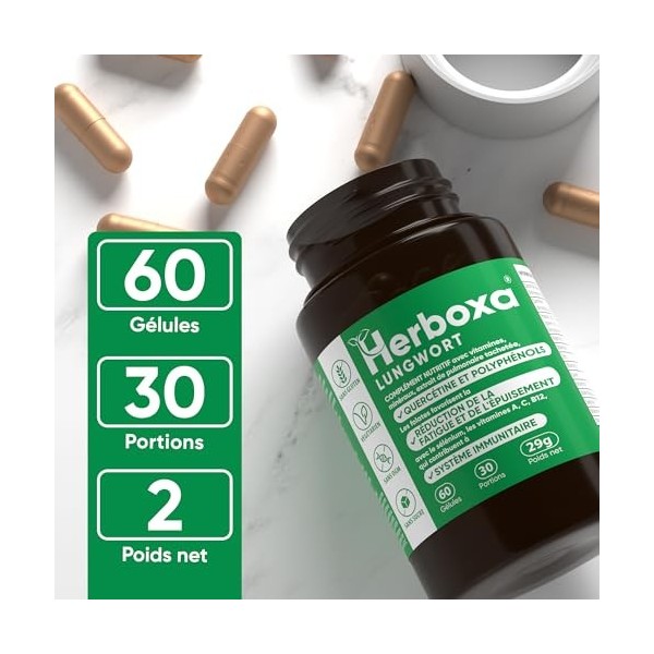 Herboxa multiples capsules pack avec Extrait Pulmonaire Tachetée en poudre 2 pièces - Content de larcade Folique, de la Vi
