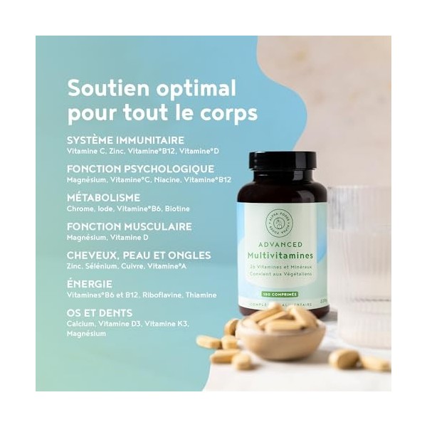Multivitamines et Minéraux – 180 Comprimés Vegan - 26 Vitamines & Mineraux avec Vitamine A B C D E K Calcium Magnesium Zinc F