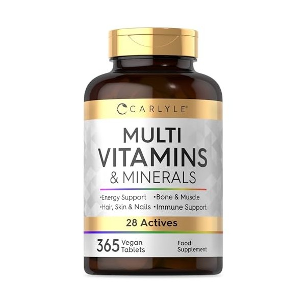 Multivitamines et Minéraux | 28 Vitamines et Minéraux Essentiels | 365 Comprimés Vegan | Multivitamines Hommes et Femme | Par