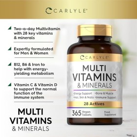 Multivitamines et Minéraux | 28 Vitamines et Minéraux Essentiels | 365 Comprimés Vegan | Multivitamines Hommes et Femme | Par