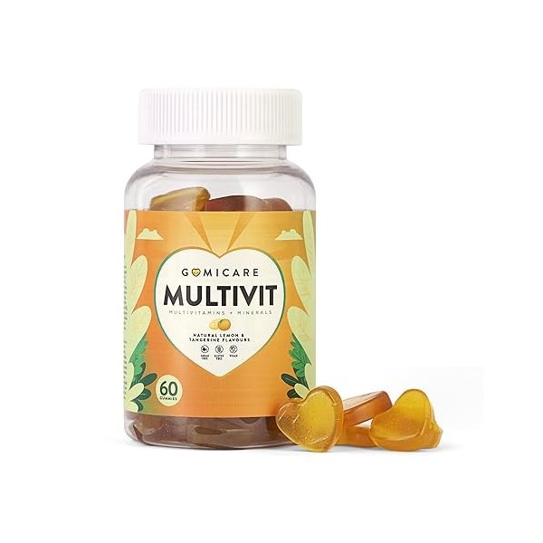 Gomicare - Gummies Multivitamines - 14 Vitamines et Minéraux - Bonbons contenant Vitamine D, C, B12, E, B6, A, Zinc, Acide fo