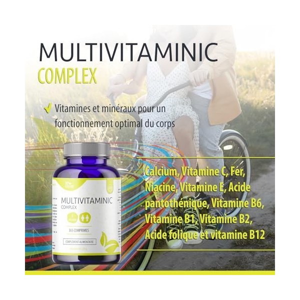 Multivitamines C E B1 B2 B6 B12 - Acide Pantothénique Folique - Calcium - Fer - Niacine - Énergie Santé Osseuse - Système imm