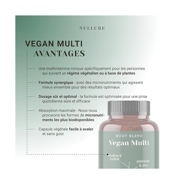 Nullure Multivitamines Vegan Complement Alimentaire | Vitamines Minéraux et Compléments pour les régimes végétaliens et veget