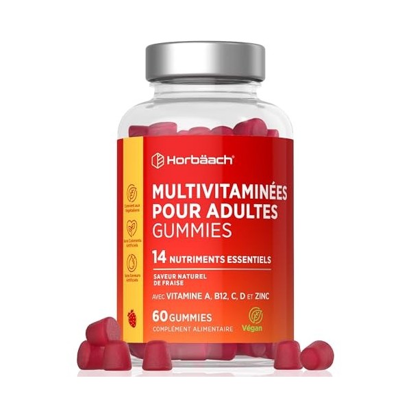 Multivitamines Gummies Adulte | 14 Vitamines Minéraux Essentiels - Vitamine A, Vitamine B12, Vitamine C, Vitamine D et Zinc |