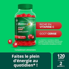 Berocca® Energie gommes - Multivitamines Complément alimentaire - Source de vitamines B* et vitamine C - Réduction de la fati