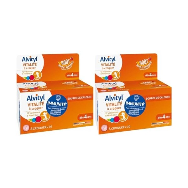 Alvityl - Comprimés à croquer Vitalité - 12 vitamines et 8 minéraux - Dès 4 ans - 30 comprimés Lot de 2 