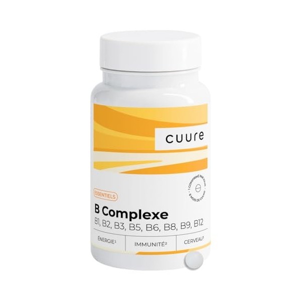 Vitamine B Complexe - CUURE - Formes Hautement Assimilable - Vitamine B1, B2, B3, B5, B6, B7, B8 / Biotine, B9 / Acide Foliqu