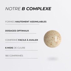 Vitamine B Complexe - CUURE - Formes Hautement Assimilable - Vitamine B1, B2, B3, B5, B6, B7, B8 / Biotine, B9 / Acide Foliqu