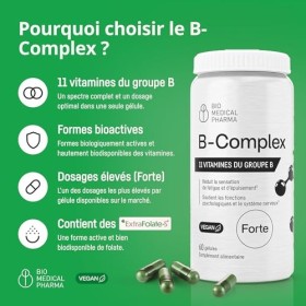 Complexe Vitamines B Hautement Dosé – Tous les 11 Vitamines B – Jusquà 7x Plus Concentré – Avec Extrafolate-S, Choline, Inos