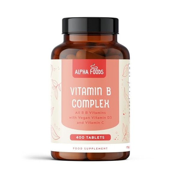 Vitamine B Complex | 400 comprimés végétaliens | Complexe multivitamines avec vitamines B1, B2, B5, B6, B12, B7 biotine, B9 a