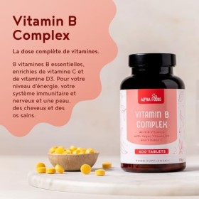 Vitamine B Complex | 400 comprimés végétaliens | Complexe multivitamines avec vitamines B1, B2, B5, B6, B12, B7 biotine, B9 a