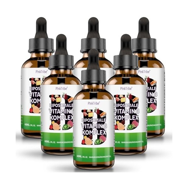 Vitamine B Complex - Complexe de Vitamine B Liposomale de 60 ML pour Soutenir le Système Immunitaire et Nerveux - Pack de 6