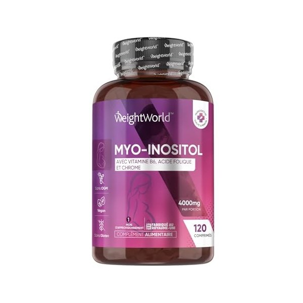 Myo Inositol 4000mg - Enrichi en Vitamines B6, B9 Acide Folique, Chrome - Bien-Être Femme - Pour Métabolisme Énergétique, Gly
