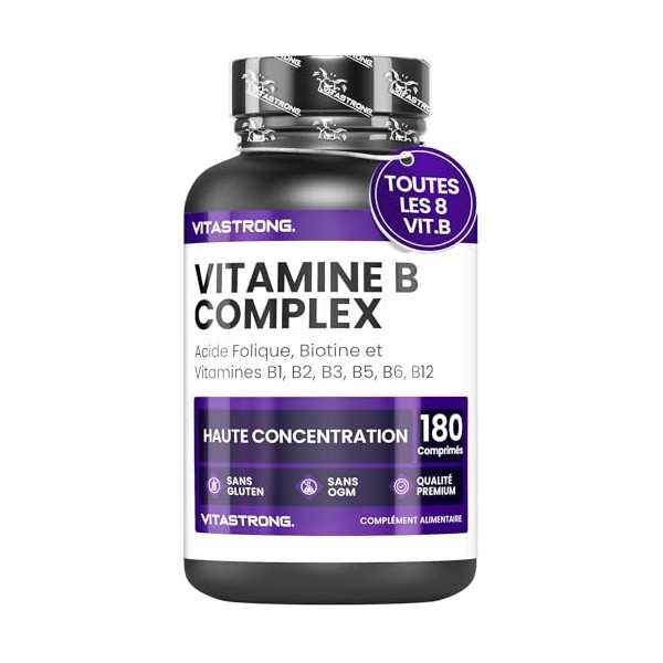 Vitamine B Complex haute dose-180 comprimés de vitamines du groupe B avec de la biotine, B1,B2 B3,B5, vitamine B6, vitamine B