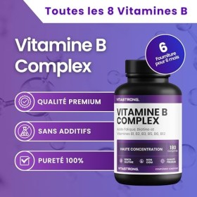 Vitamine B Complex haute dose-180 comprimés de vitamines du groupe B avec de la biotine, B1,B2 B3,B5, vitamine B6, vitamine B