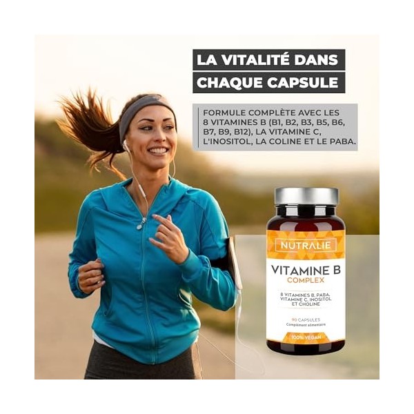 Complexe de Vitamines B + Vitamine C - Haute puissance - 8 vitamines B, C, Inositol, Choline, PABA - Complexe Vitamines B B1 