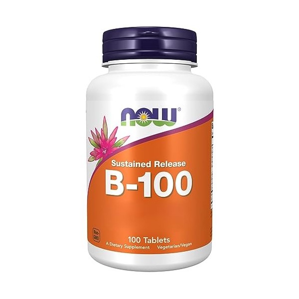 Now Foods, Vitamin B-100 Sustained Release, Complexe de Vitamine B, Haute Dosé, avec PABA, 100 Comprimés végétaliens, Testé e