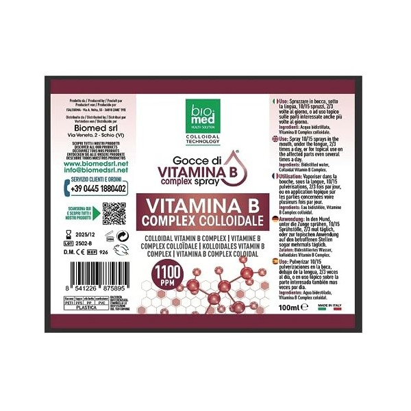 Vitamine B colloïdale avec vitamines B6, B9, B12. Complexe de vitamines B colloïdal. Les vitamines B jouent un rôle dans la c