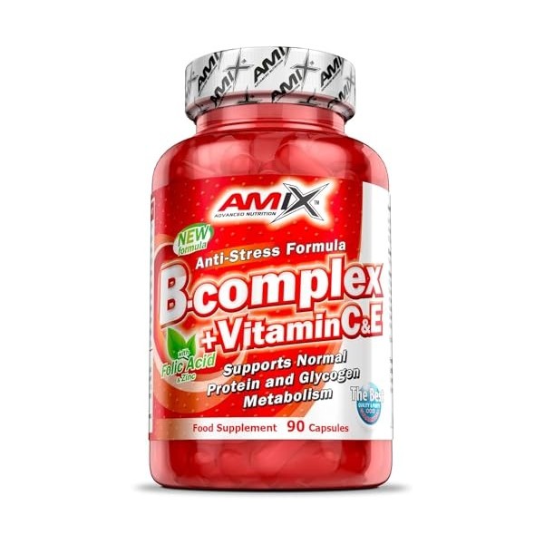 AMIX B-Complex - Complexe de vitamines des groupes B, C et E, Zinc et Biotine pour Renforcer le Système Immunitaire, Réduire 