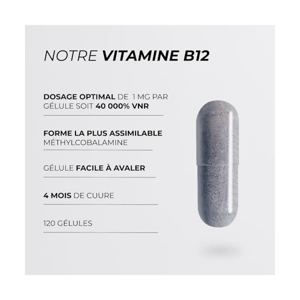 Vitamine B12 Vegan 1000 µg - CUURE - 120 Jours - Forme Méthilcobalamine Hautement Assimilable - Immunité, Anti-Fatigue & Syst