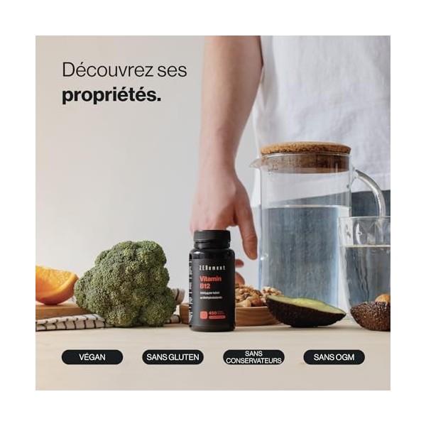 Vitamine B12 1000 mcg - 450 Comprimés Végans + 1 An - Vit B12 Méthylcobalamine Hautement Biodisponible - Pour lÉnergie, l