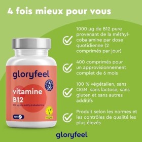 Vitamine B12 Méthylcobalamine 1000µg par Dose, 400 Comprimés + 6 Mois , Hautement Dosée, Contribue à Réduire la Fatigue et S