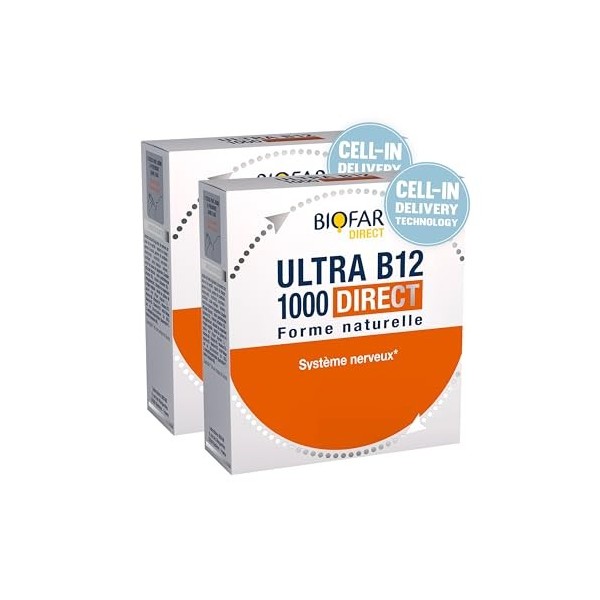 BIOFAR – ULTRA B12 1000 - Complément Alimentaire – Système Nerveux & Fatigue Intellectuelle – Vitamine B12 - Goût Fruité - Sa