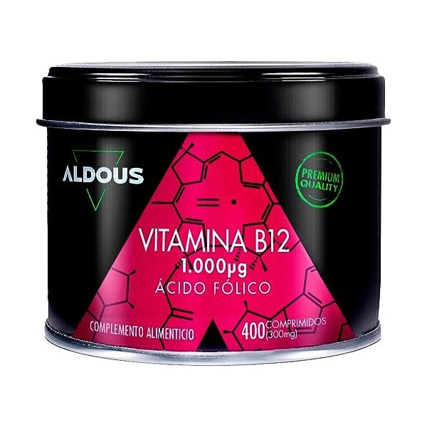 Vitamine B12 Vegan 1000mcg Haute Dose + Acide Folique - Énergie, Immunité, Fatigue, Métabolisme & Système Nerveux - 400 Compr