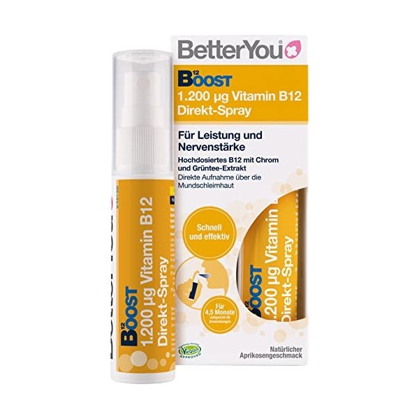 BetterYou Vitamine B12 Spray direct – À vaporiser sur la muqueuse buccale – Vitamine B12 naturelle hautement dosée avec chrom