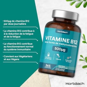 Vitamine B12 Vegan | 365 Comprimés pour 1 An | 500 mcg | Complément Alimentaire Avec Méthylcobalamine | Vitamin B12 Methylcob