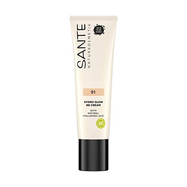 SANTE Naturkosmetik Hydro Glow BB Cream 02 Crème médium Dark avec extraits de Hylauron et bio végétalien, 30 ml